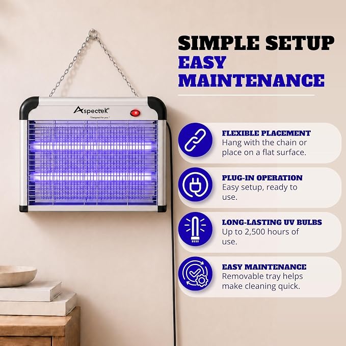 ASPECTEK 20W Electric Bug Zapper, UV Fly Trap and Mosquito Killer for Indoor and Covered Outdoor Spaces, Patio, Garage, Includes 2 Replacement Bulbs, Effective Gnat, Moth and Insect Control