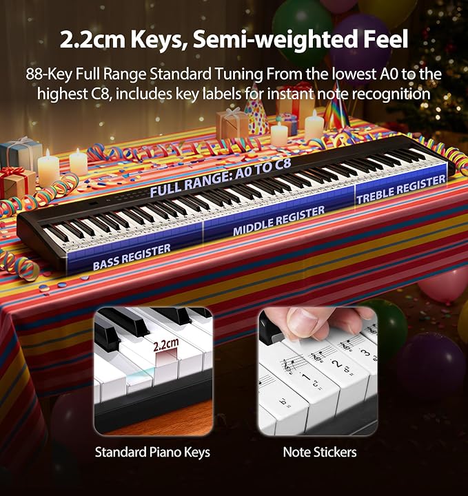 MARVTOWN Portable Folding Piano Keyboard,88Keys Semi-Weighted Full Size,Foldable Digital Piano, Rechargeable Electric/Electronic Keyboard Piano w/MIDI Bluetooth&2 Speakers&Carry-case Beginners Gift