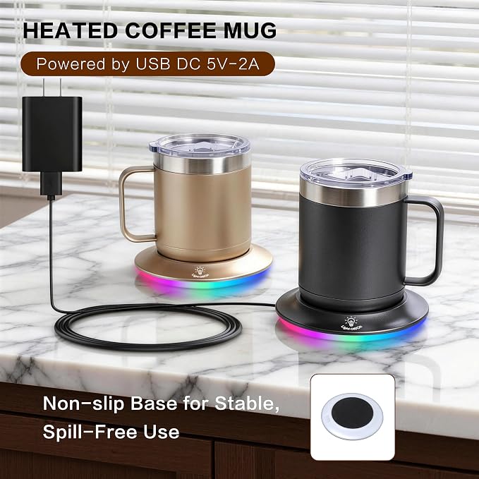 Electric Coffee Mug 12oz Gun Black - Temperature Control Cup Warmer for Desk, 10H Auto-Off