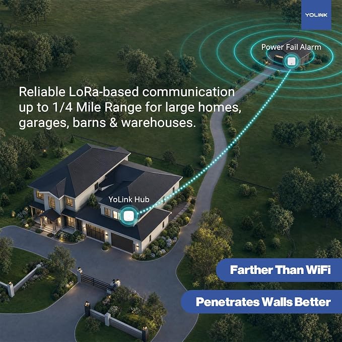 YoLink Smart Power Fail Alarm, AC Power Outage Alert, LoRa Long-Range Wireless, Remote Monitoring, App Alerts, Text/SMS, Email Alerts, YoLink Hub Required!