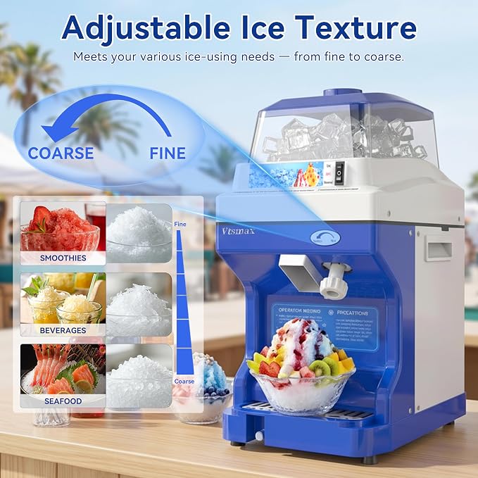 Electric Ice Shaver Machine, 300W Shaved Ice Machine, Thickness Adjustable Snow Cone Maker Machine 661LBs/hr Ice Crusher for Bar Parties Events Snack, Home and Commerical Use Blue(5.8Qt)