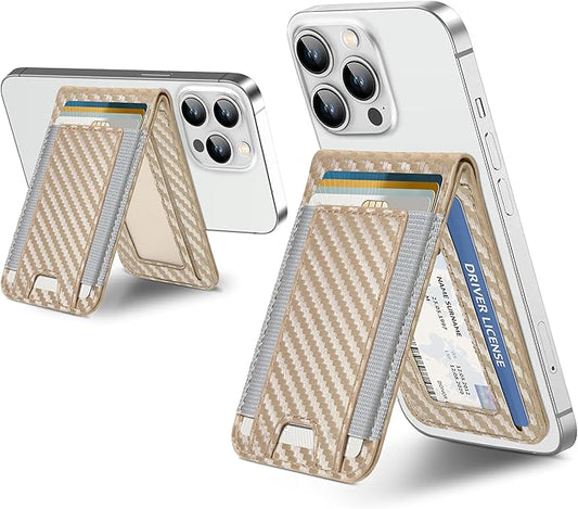 ExtreLife For Magsafe Wallet, Adjustable Stand and Open ID Window, Magnetic Wallet for iPhone 17/16/15/14 Pro Max/14 Pro/14/14 Plus/13/12 Series, 9 Cards, Champagne Gold