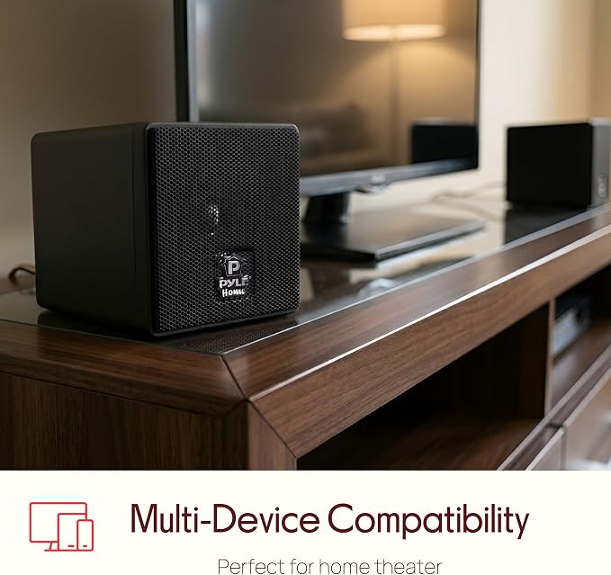 3" Mini Cube Bookshelf Speakers - 100W Small Bookshelf Speakers w/ 3" Paper Cone Driver, 8 Ohm - Passive Audio Book Shelf Speaker Pair For Home Theater Stereo Surround Sound - Pyle Home PCB3BK (Black)