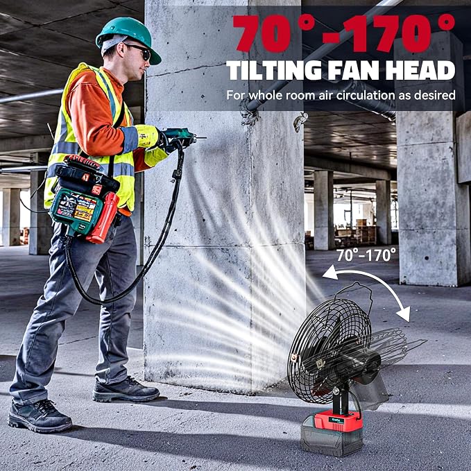 Ecarke 8" Portable Jobsite Fan Compatible with Milwaukee Battery (Tool Only) Brushless Motor 18v Fans Cordless With USB & Type-C Charging Port for 18V Fan Camping,Workshop,Construction Site