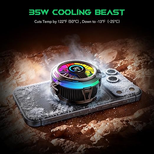 Black Shark Magnetic Phone Cooler 6 Pro – Smart Display, Magnetic Ring Plate, Addressable RGB LEDs, App-Controlled Cooling Fan for iPhone MagSafe, Android & iPad – Gaming, Streaming & Photography