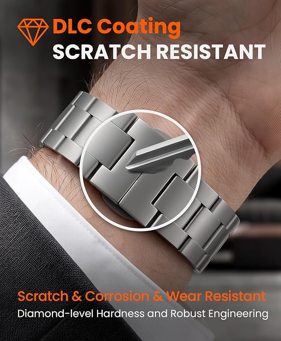 Grade 5 Titanium Band for Apple Watch Ultra 3/2/1 49mm & Series 11/10 46mm, No-Tool Adjustable with Small Links, DLC Anti-Scratch Butterfly Clasp Metal Strap for Men,CRNS03-PRO