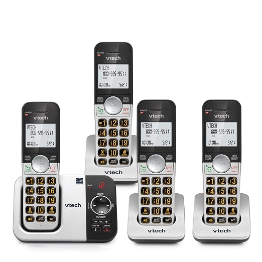 VTech Cordless Phone with 4 Handsets — Big Buttons, Large Backlit Display, Answering Machine, DECT 6.0, Whole-Home Coverage, Intercom, Easy to Use | VG232-4