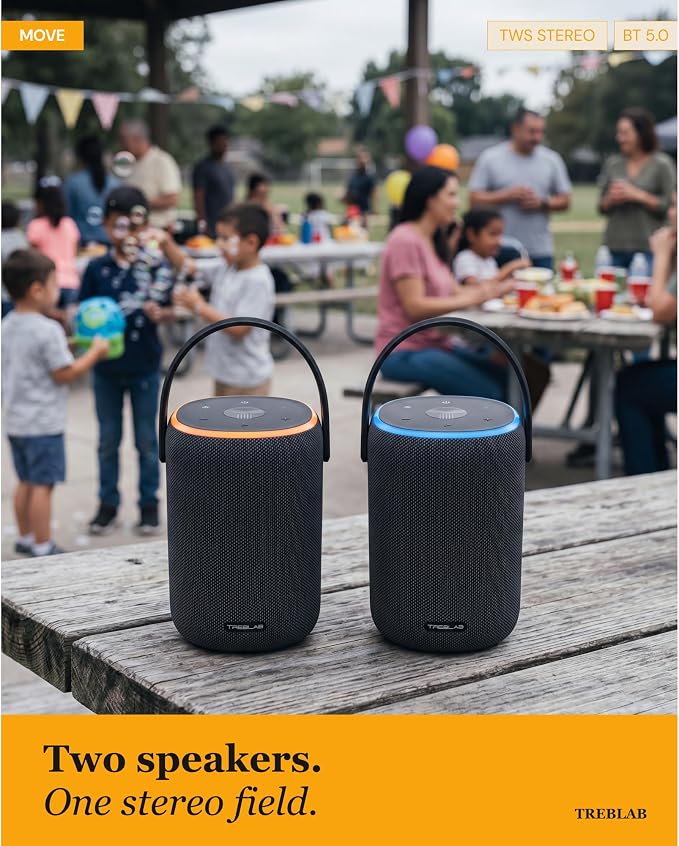 TREBLAB Portable Outdoor Bluetooth Speaker, 40W, IPX6 Waterproof, 18-Hour Battery, TWS Stereo Pairing, USB-C, Built for Active Days - Move Power (HD-Energy-Pro)