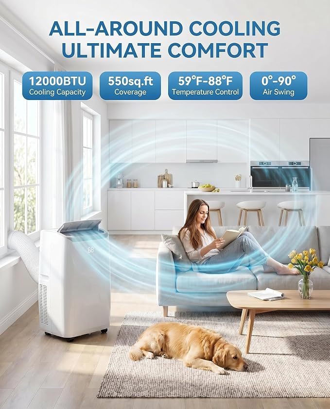 Garvee 12000Btu Portable Air Conditioners Cool/Dry/Fan for 550 Sq.Ft