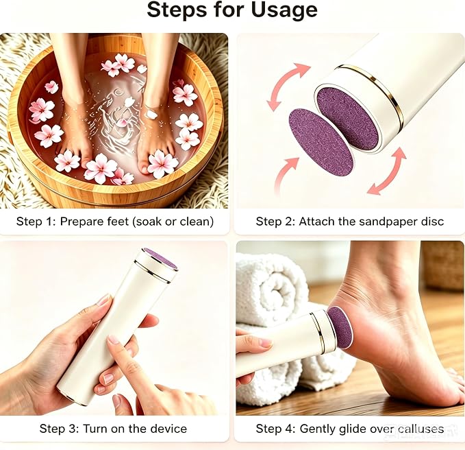 Electric Callus Remover for Feet, Rechargeable Foot File Dry Skin | 2000mAh Battery, IPX7 Waterproof foot shaver, 20 Diamond Rollers, Heel Scraper for Cracked Heels Home Pedicure