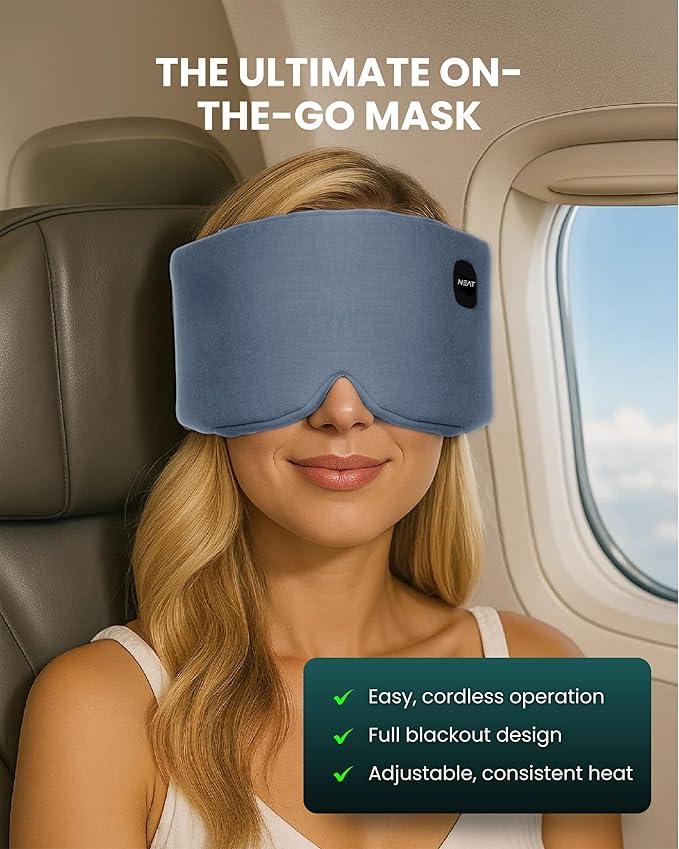 Heated Eye Mask – Cordless Rechargeable Warm Eye Mask with 4 Heat Levels – Completely Blackout Comfort for Sleep & Travel - Mothers Day Gifts Self Care for Mom & Grandma(Ocean Stone)