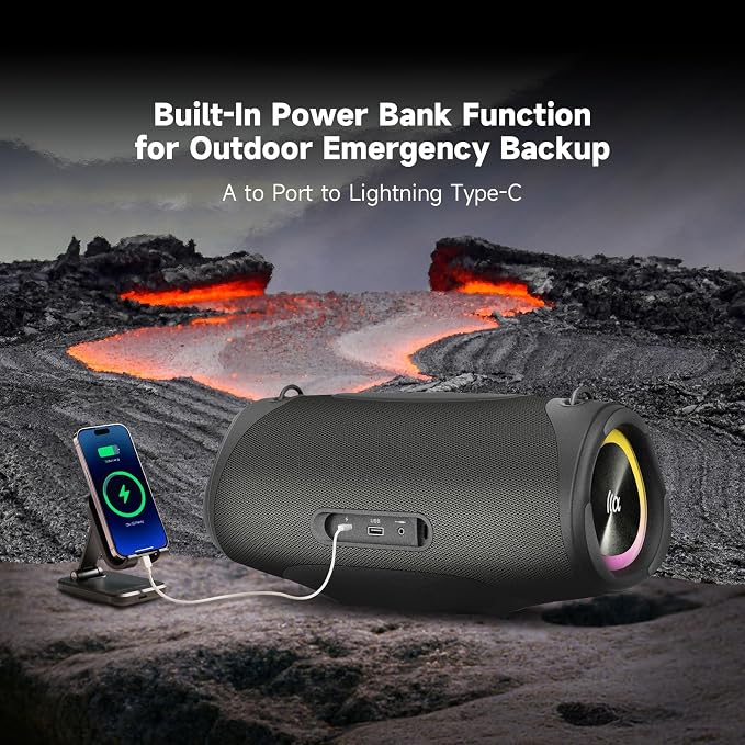 TAZATA Bluetooth Speaker Wireless, 120W (Peak Loud Outdoor Speaker with Deep Bass Subwoofer, IPX7 Waterproof Floating Pool Speaker, RGB Lights, 11H Playtime, Multi-Sync 100+ for Party Camping Beach