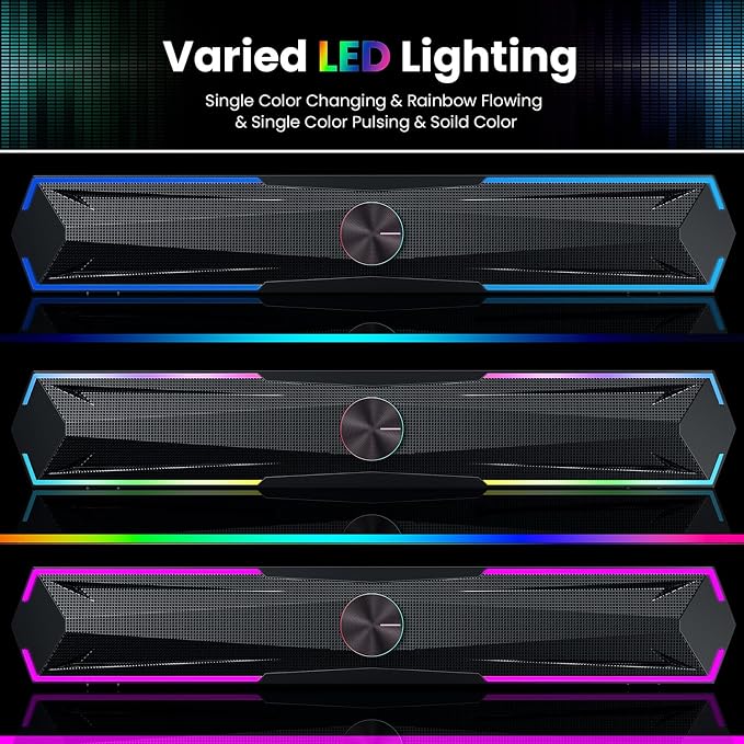 Tylubio Computer Speakers for Pc Desktop with Clear Sound, Flowing LED PC Speaker for Computer Desktop Laptop Monitor, Bluetooth & USB Input Black