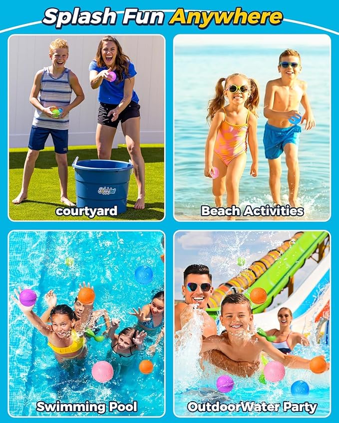 Tlitlimom 15PCS Reusable Water Balloons Quick Fill for Kids, Refillable Magnetic Water Balloons for Pool & Beach, Water Ball Toys for Summer Outdoor Games, Outside Activities