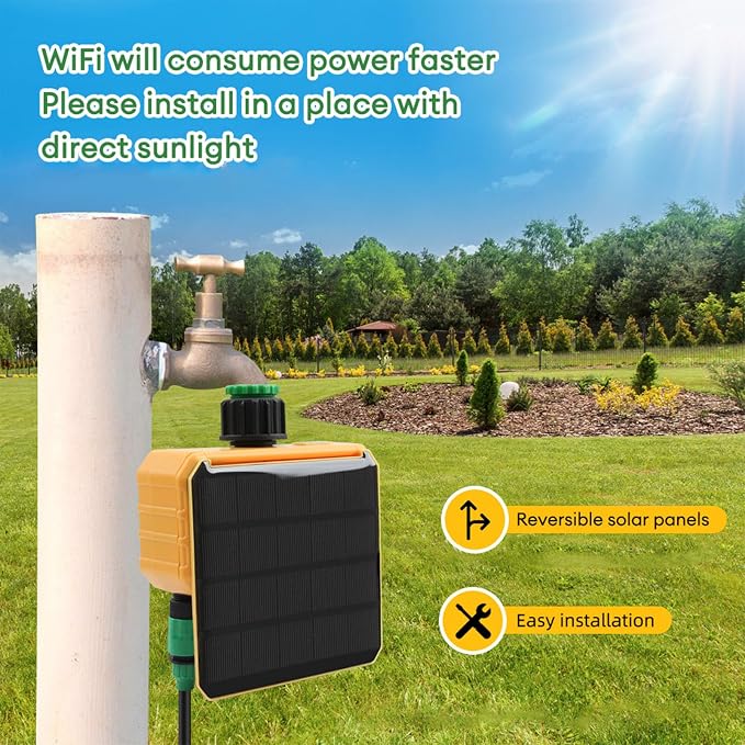 ciciglow Sprinkler Timer, Solar Single Way Valve Water Timer with Rain Delay, Automatic Watering System Digital Irrigation for Garden Courtyard