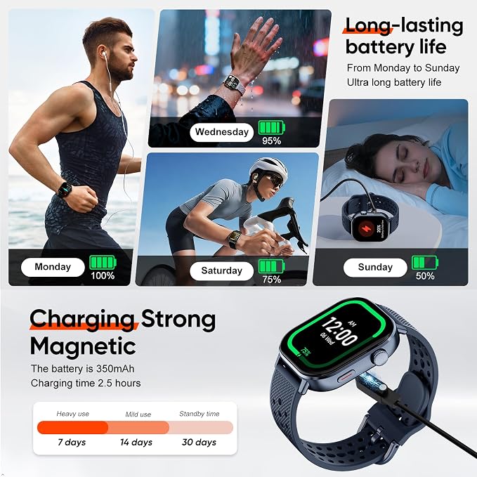 2026 Distance & Pace GPS Running Watch for Runners - Call & Text, AMOLED Large Screen, 50m Waterproof Swimming, Calorie & Step Counter, 2 Bands, Long Battery, for Seniors Men Women（Blue）