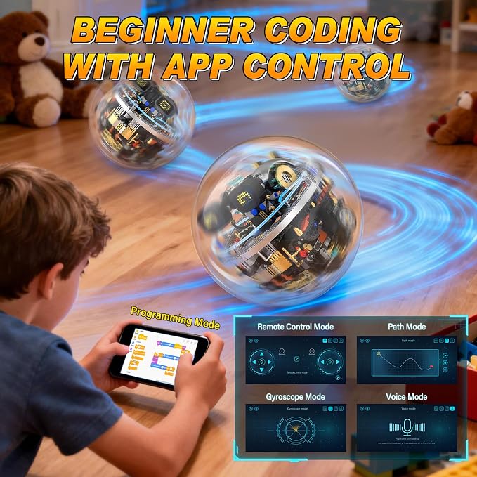 STEM Robot Building Kit, 804PCS APP & Remote Control Spherical Robotic Toys for Kids Age 8-14+ with Expressions & Lights, Rolling Technic Coding Robotics Kit Educational Gift for Boys Girls