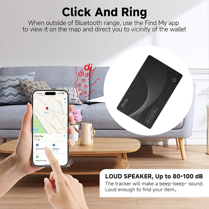 2026 [Apple MFi Certified] (iOS Only) Wallet Tracker Card, Rechargeable Thin Finder, Works with Apple Find My, IP68 Waterproof Item Locator for Luggage Tags, Passports, Phone (Black, 4 Pack)