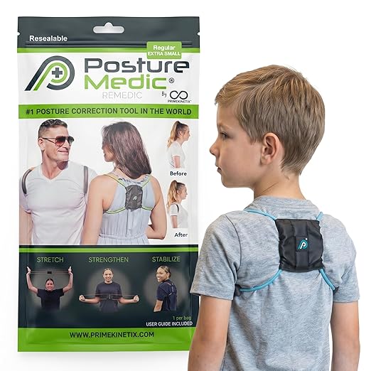PostureMedic Original Strength Dynamic Posture Corrector for Men & Women – Active Resistance Training System for Back, Neck & Shoulder Pain Relief – Strengthen Muscles & Improve Alignment - Size XS (Light Blue)