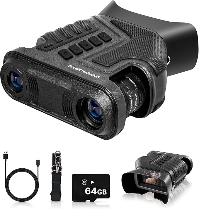 WOSPORTS 4K Night Vision Goggles - 48MP Photo, up to 80x Magnification, 10X Optical & 8X Digital Zoom, 1015FT Vision, 3" Screen, 5000mAh Rechargeable Battery, Outdoor Camping, Gift for Men