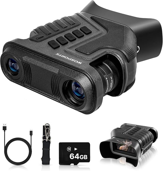 WOSPORTS 4K Night Vision Goggles - 48MP Photo, up to 80x Magnification, 10X Optical & 8X Digital Zoom, 1015FT Vision, 3" Screen, 5000mAh Rechargeable Battery, Outdoor Camping, Gift for Men