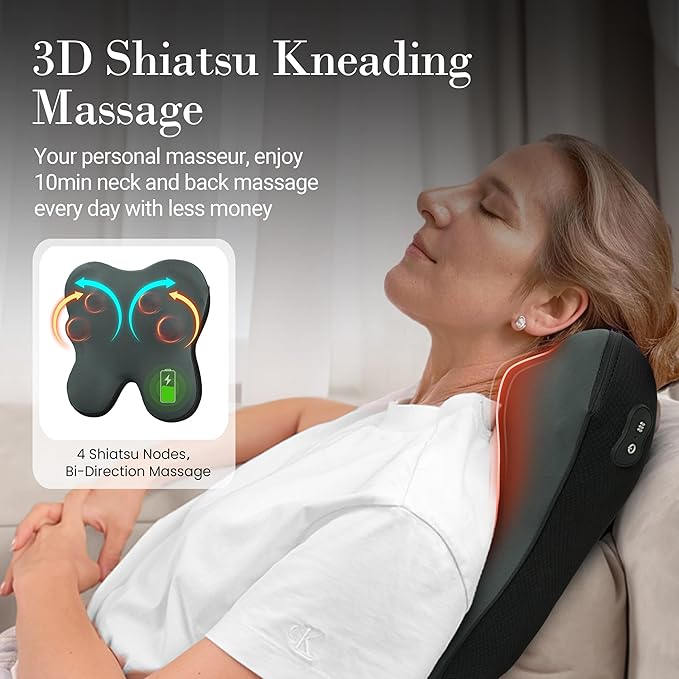 CuPiLo Cordless Back Massager FSA Eligible HSA, Shiatsu Neck Massager with Heat for Muscle Pain Relief, Kneading Massage Pillow for Neck, Back, Shoulder, Mothers Day Gifts for Mom