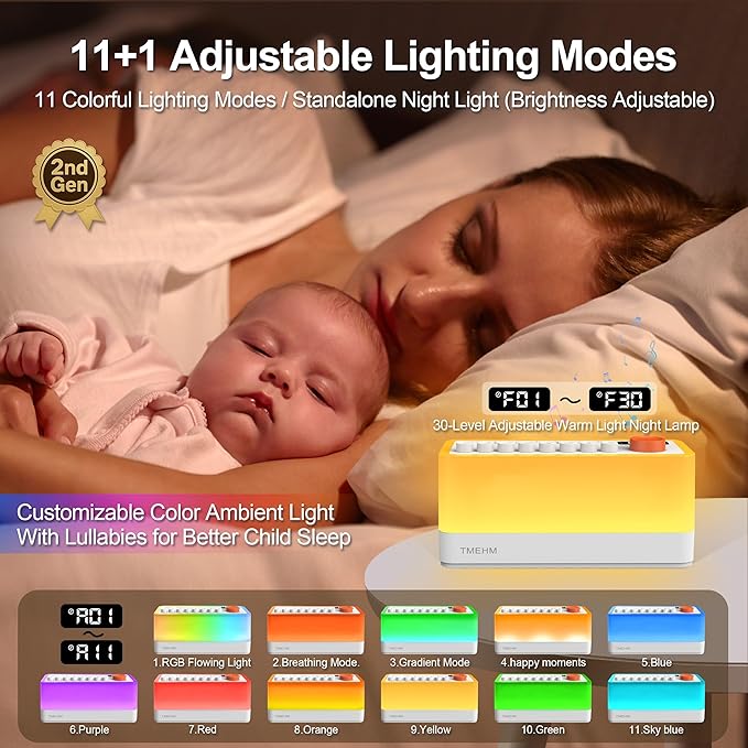TMEHM 3-in-1 Sleep Sound Machine with 8 Mixable Nature Sounds, Portable Bluetooth Speaker & 12-Color Night Light, White Noise, Sleep Timer & Breathing Exercises for Babies, Kids, and Adults