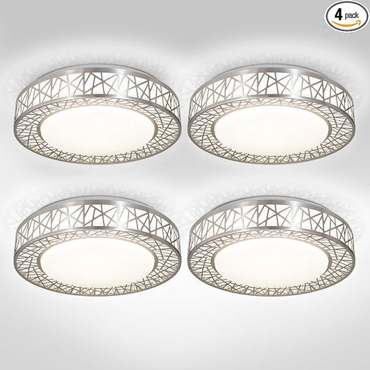ASD 16 Inch LED Flush Mount Ceiling Light Fixture for Bedroom, 28W 1752LM 5CCT 2700K-5000K, Dimmable Lights, Dining, Living Room, Kitchen Lamps, Modern Home Lighting Fixtures, Nickel, ETL, 4 Pack