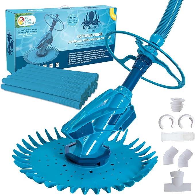 U.S. Pool Supply Octopus Prime Suction Pool Cleaner, Inground Automatic Pool Vacuum Cleaner with Hose - Swimming Sweeper Vac Cleaning Suction-Side Cleaners - Auto Creepy Sweeps Removes Debris, Leaves