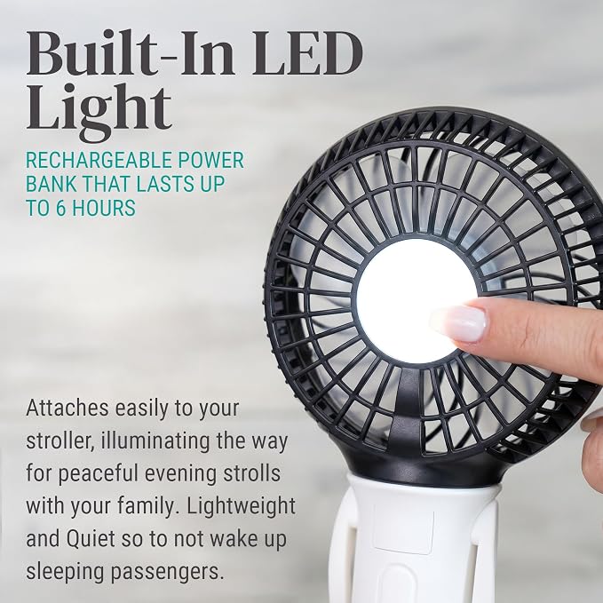 KidCo Buggygear 3 Speed USB Rechargeable Turbo Fan with Power bank and LED Flashlight, Buggy Gear - White/Black