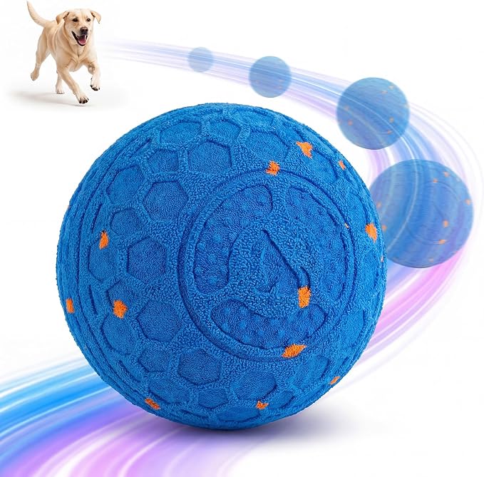 Smart Interactive Dog Ball Toy, Self Rolling Bouncy Ball for Medium and Large Dogs, Durable E-TPU Herding Ball with Auto Movement, IPX65 Waterproof & Washable Shell, Type-C Charging - Blue