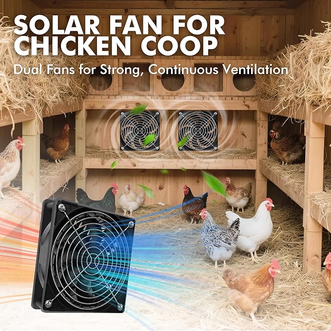 25W Solar Powered Fan for Chicken Coop Greenhouse Shed | Solar Exhaust Fan, Plug Play, Waterproof Ventilation, with On/Off Switch, Strong Airflow, For Dog House, Kennel, Attic, Barn