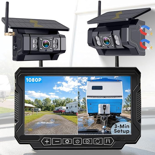 Dual Magnetic Backup Camera Wireless: Monitor 2 Areas at Once, Check Interior Hitch or Rear View While Driving & Reversing – 3-Min Setup, 7" 1080P Monitor with 20lb Magnetic Camera for RVs & Trailers