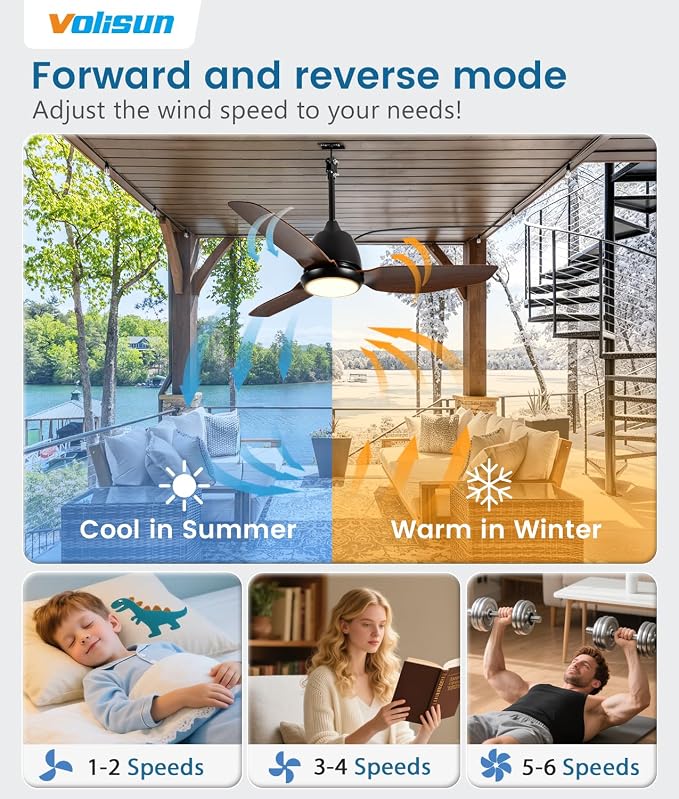 VOLISUN Outdoor Ceiling Fans with Light for Patios, 42in Weatherproof Plug in Ceiling Fan, 3CCT Dimmable Gazebo Ceiling Fan Remote&APP Control, Brown Caged Ceiling Fan for Porch, Pergola,Canopy