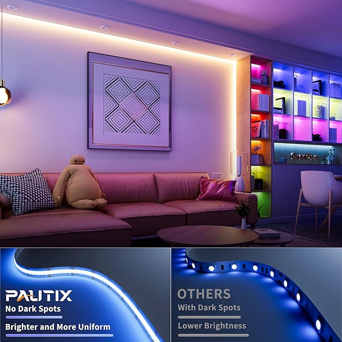 PAUTIX COB LED Strip Lights,20ft RGB+CCT 2700K-6500K White LED Lights,Dimmable Color Changing RGB LED Strip Light,with Remote/APP Control,for Kitchen Cabinets,Ceiling,Party DIY Lighting Projects