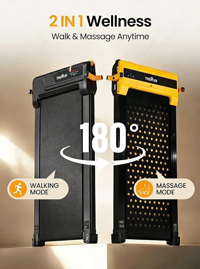 THERUN Dual-Sided Walking Pad Treadmill with 5%/10% Incline, Easy-Flip 2-in-1 for Walking & Foot Massage, 330 LBS, Ultra-Quiet Under Desk Machine with Remote & LED Display for Home & Office Use