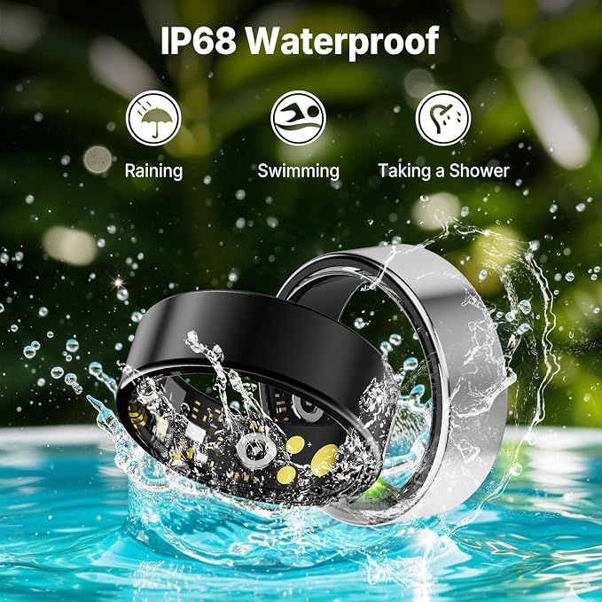 Health Rings for Women Men, Fitness Tracker with Heart Rate,Blood Oxygen, Blood Pressure, Sleep/Step Tracker, IP68 Waterproof Smart Ring for iPhone & Android (Gold, 13#)