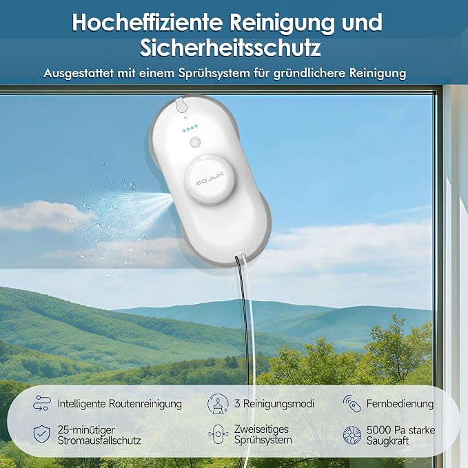 Window Cleaning Robot, 5000Pa Suction, Dual Spray, AI Smart Path Planning, Wet and Dry Glass Cleaner with Edge Detection and Anti-Drop Protection for High-Rise Windows