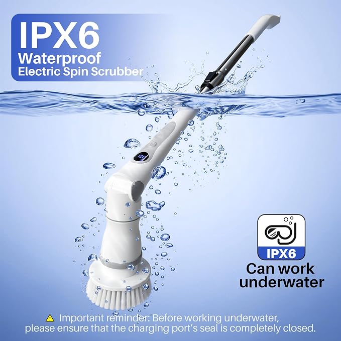 JOYMOOP Electric Spin Scrubber, 450 RPM Cordless Cleaning Brush with Power LCD Display, 9 Brush Heads Waterproof Power Scrubber with 90-Min Runtime, Adjustable Long Handle for Bathtub, Floor, Kitchen
