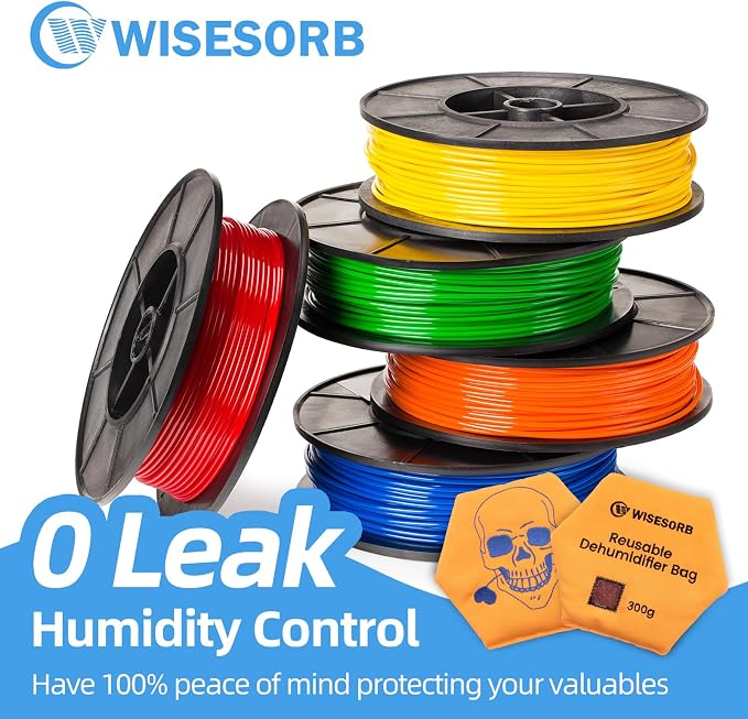 Wisesorb 300g Rechargeable Desiccant Packs for Storage, Reusable Dehumidifier Bags Silica Gel with Indicator Window Moisture Absorbers for Gun Safe, Suitcase, 3D Filaments, Electronics [3PACK]