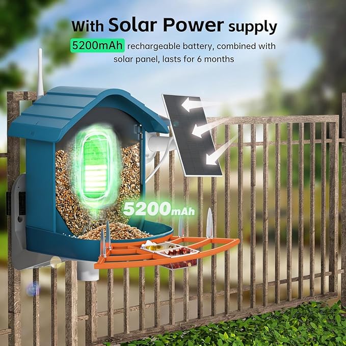 Bird Feeder with Camera, AI Bird Identification, Full HD Live Video, Solar Powered, 2.4Ghz WiFi, Instant Arrival Alerts - Best Gifts for Bird Lover