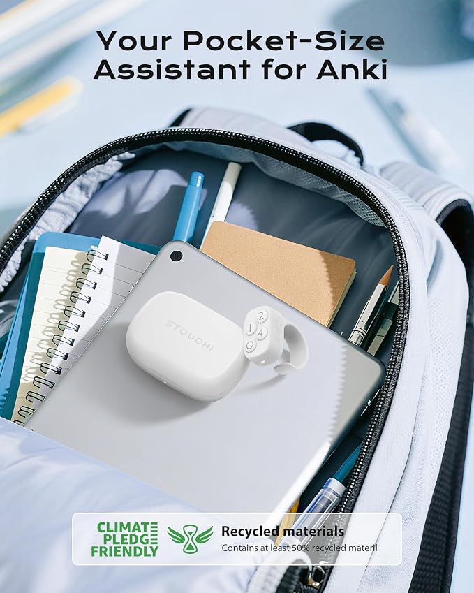 Stouchi 2.0 Remote for Anki, 2026 New [No Add-on & 5 Secs Pair] Anki Remote with 140hr Charging Case Compatible with Windows Laptop/PC, MacBook, iPad, iPhone, iOS, Android Phones Tablets- White
