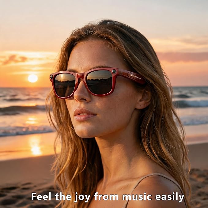 EarlySincere 2026 Ai Smart Glasses for Men Women, 8mp 4k Hd Camera Glasses, 410mah Battery, Supports Photo/Video/Audio Recording, Ai Voice Control, Ai Glasses with Bluetooth Calling(Porto red)