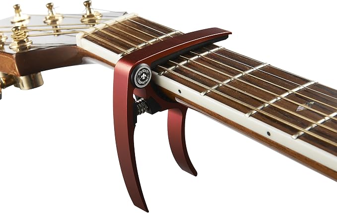 Guitar Capo (2 Pack) for Acoustic Guitars, Ukulele, Banjo, Mandolin, Bass - Made of Ultra Lightweight Aluminum Metal (1.2 oz!) for 6 & 12 String Instruments - Nordic Essentials (Red + Gold)