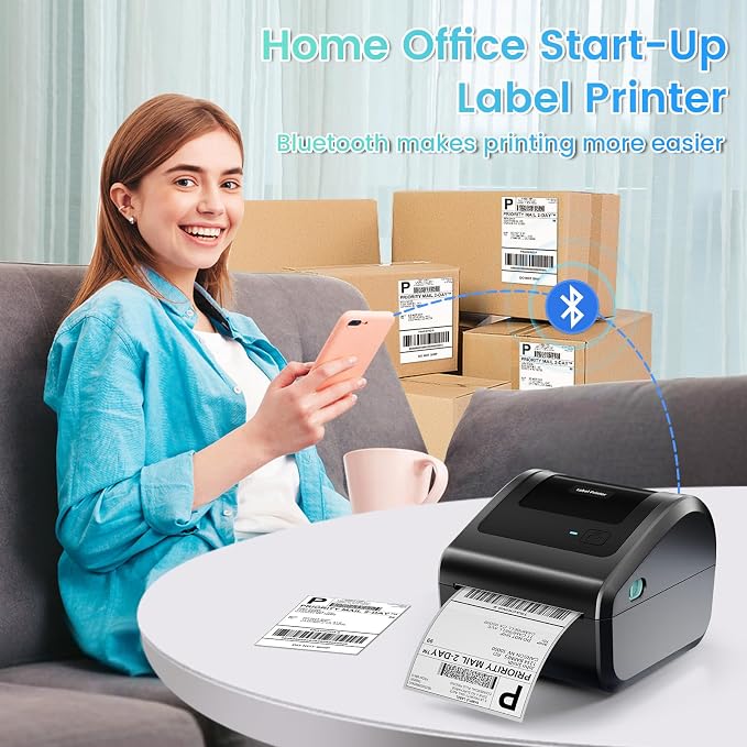 D450BT Thermal Label Printer&500Pcs 4x6 Thermal Shipping Label, Shipping Address Labels (2 Rolls of 250 4x6 Roll Labels) ,Thermal Printers for Small Business, Compatible with Android,iPhone, macOS, Wi