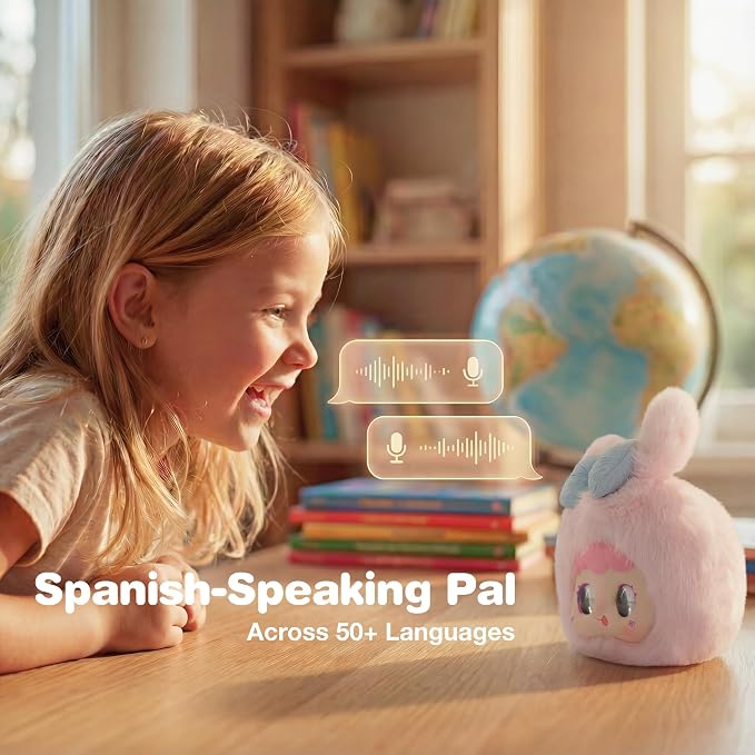 Interactive AI Smart Plush Toy - Soft Talking Companion, Emotional Eyes, Screen-Free Multilingual Learning, Bedtime Storyteller, White Noise, Parental Control App, Gift for Kids 3+, Rabbit