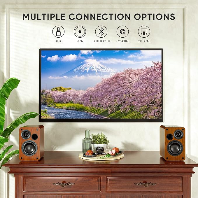 Saiyin Bluetooth Bookshelf Speakers, 30W X 2 Powered TV Speakers with 3.75 Inch Woofer, Turntable Speakers with Optical/AUX/RCA Input for PC and TV | 30W*2, 3.75 Inch Woofer, Optical/AUX/RCA/Bluetooth Input, TV/Turntable/Record Player/Computer/PC