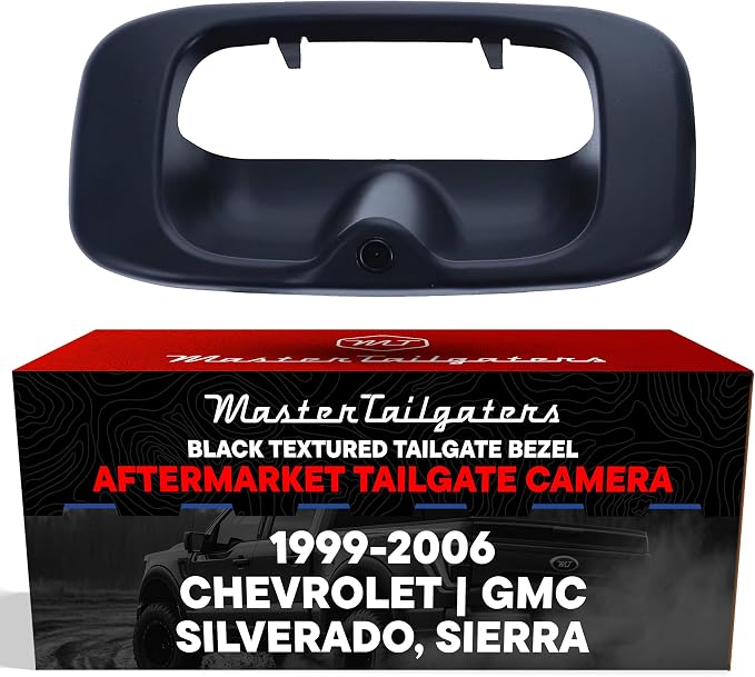 Master Tailgaters Black Tailgate Bezel with Backup Camera Replacement for Chevrolet Silverado/GMC Sierra (1999-2006) | IP68 Waterproof | Parking Grid Lines Available | Easy to Install