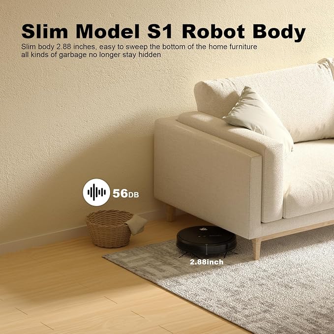 TECBOT S1 Robot Vacuum Cleaner Slim 120Mins Runtime 2-in-1 Robot Sweeping or Mopping Self-Charging WiFi&App&Remote Control Robotic Vacuum Cleaner for Home Pet Hair Hard Floors,Black