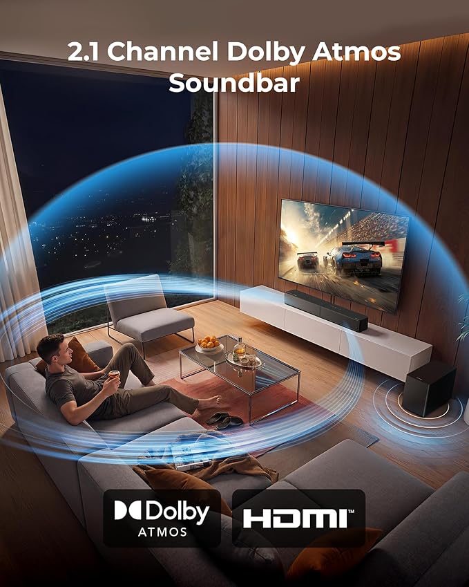 ULTIMEA 2.1 Sound Bar with Wireless Subwoofer, Dolby Atmos, VoiceMX, BassMX, 240W Peak Power Soundbar for Smart TV, App Control, HDMI eARC, Optical, Bluetooth 6.0, Poseidon M40, 2026 Model